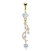 Surgical Steel Gold Plated Vine CZ Dangling Belly Ring