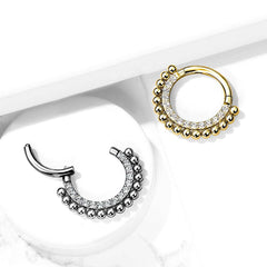 Surgical Steel Gold PVD Beaded Tribal Hinged Septum Ring Hoop Clicker