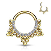 Surgical Steel Gold PVD Beaded Tribal Hinged Septum Ring Hoop Clicker