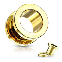 Surgical Steel High Polished Gold PVD Screw On Ear Tunnels Gauges