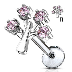 Surgical Steel Pink CZ Tree Of Life Internally Threaded Labret