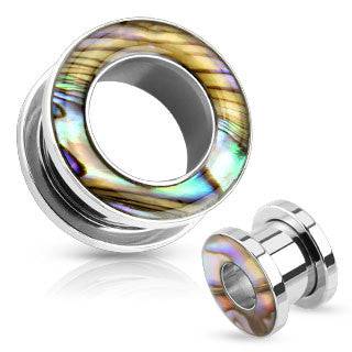 Surgical Steel Screw On Mother of Pearl Rim Ear Gauges Spacers Tunnels