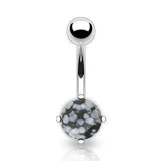 Surgical Steel Snowflake Obsidian Stone Prong Set Belly Button Ring