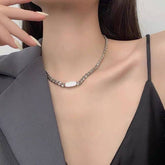 Titanium Steel Bar Charm Curb Chain Choker Necklace