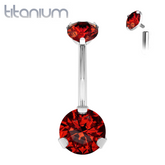 Implant Grade Titanium Internally Threaded Red CZ Prong Belly Button Navel Ring