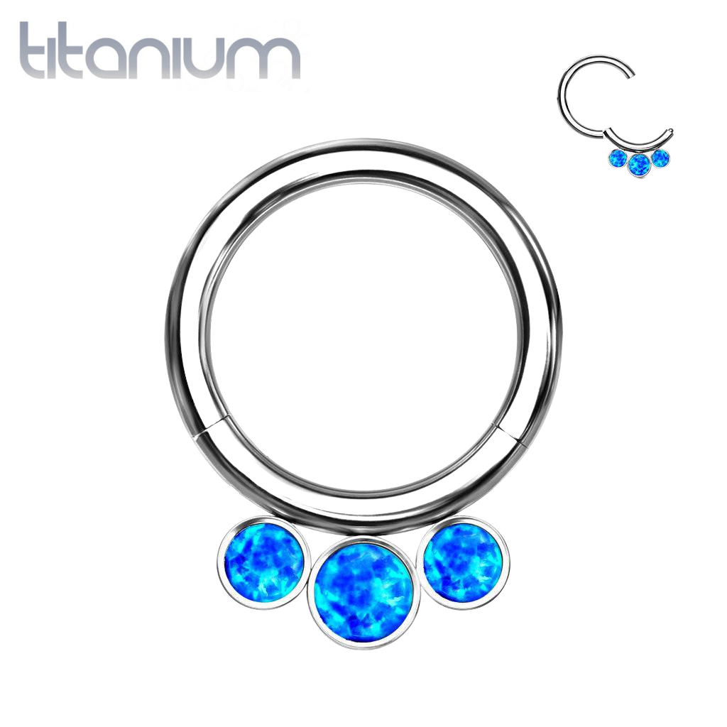 Implant Grade Titanium Blue Bezel Opal Septum Cartilage Daith Hinged Clicker