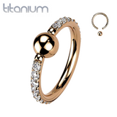 Implant Grade Titanium Rose Gold PVD White CZ Pave CBR Hoop Ring