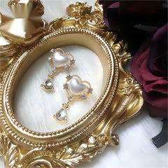 Trendy Dangling Rhinestone CZ Inlaid Pearl Heart Earrings