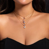 Trendy Layered Geometric Crystal Pendant Cable Chain Necklace Set