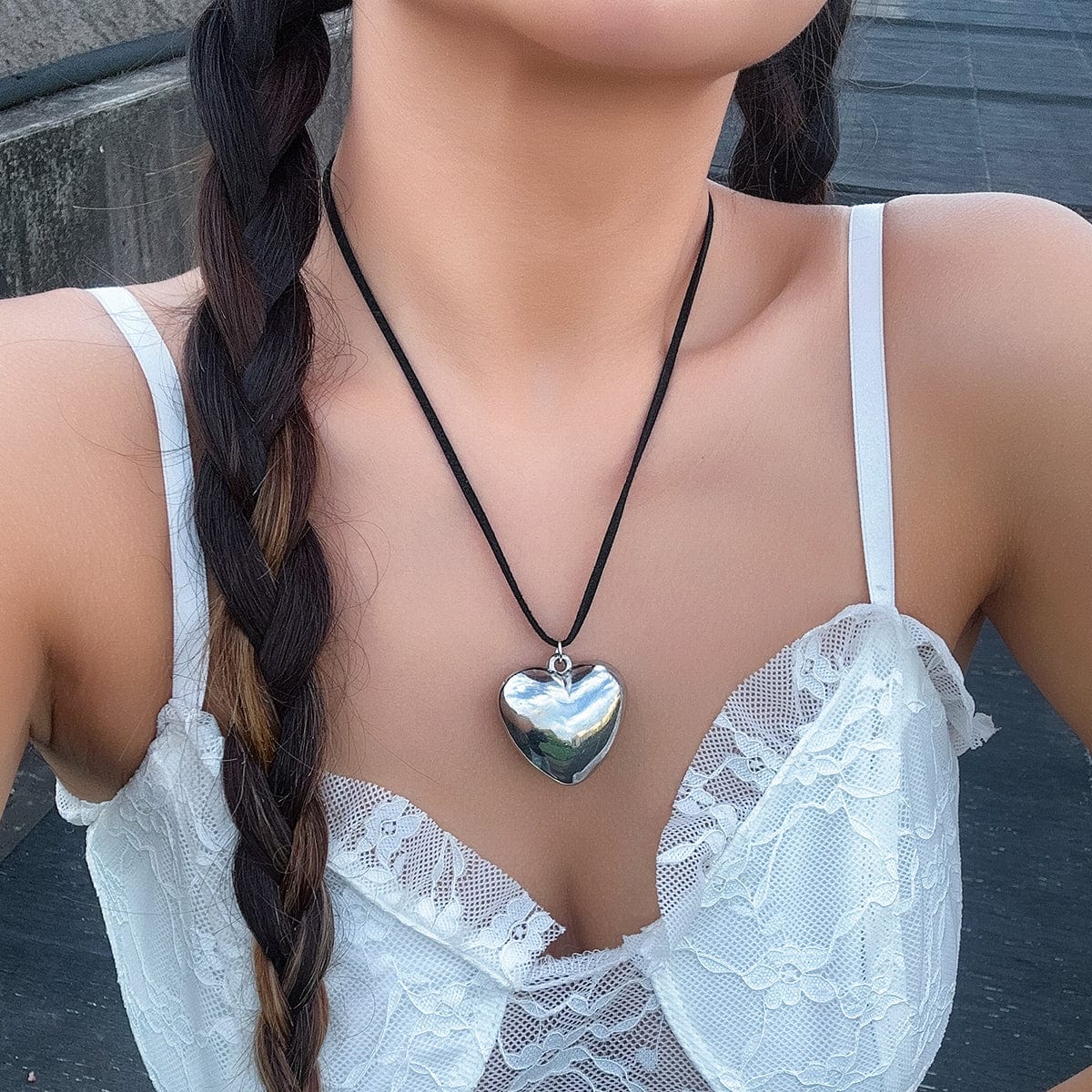 Velvet Cord String Heart Pendant Necklace