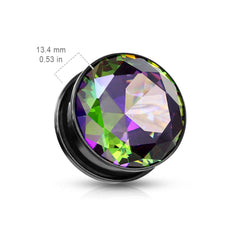 Vitrail CZ Black Screw On 316L Surgical Steel Ear Plugs