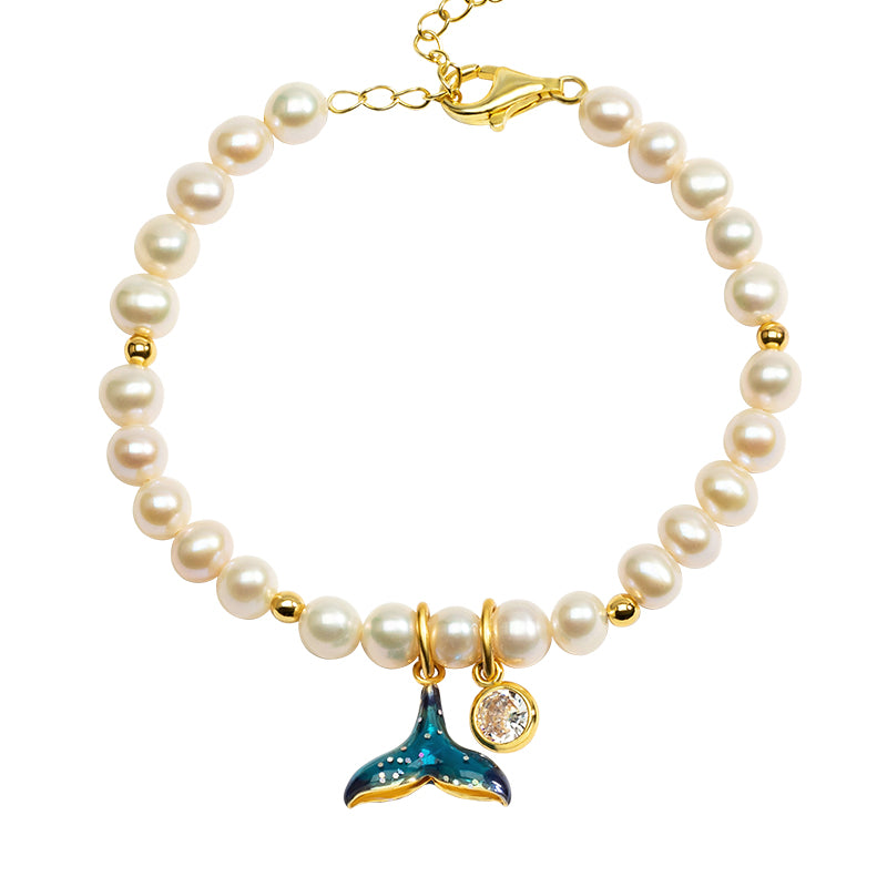 18K Illusiory color Fishtail  Pearls Simple Shiny Enamel Bracelets