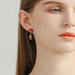 18K Sweet Simple Strawberry Cute Bear Enamel Earrings