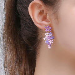 18K Purple Pink Small Flower French Enamel Earrings-Dangle Style