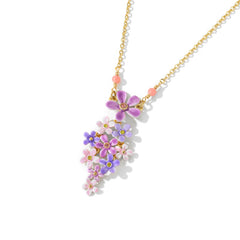 18K Purple and Pink Small Flower Peplum Enamel Necklace