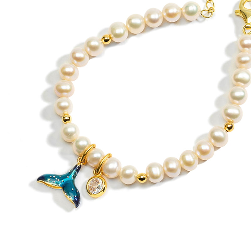 18K Illusiory Color Fishtail  Pearls Simple Shiny Enamel Bracelets