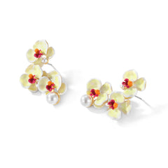 Multi Butterfly Orchids Pearl Long Earrings