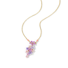 18K Purple and Pink Small Flower Peplum Enamel Necklace