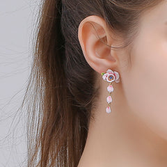 Pink Rose Earrings - Long