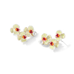 Multi Butterfly Orchids Pearl Long Earrings