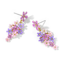 18K Purple Pink Small Flower Enamel Earrings-Dangle Style