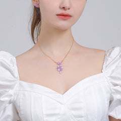 18K Purple and Pink Small Flower Peplum Enamel Necklace