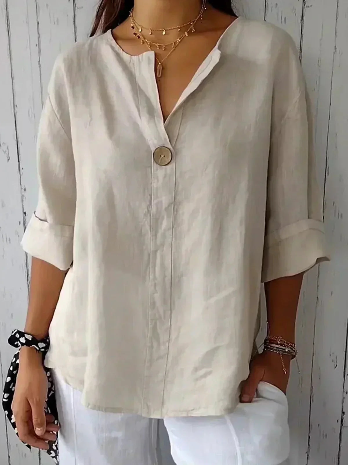 Casual Short Sleeve V-Neck Blouse