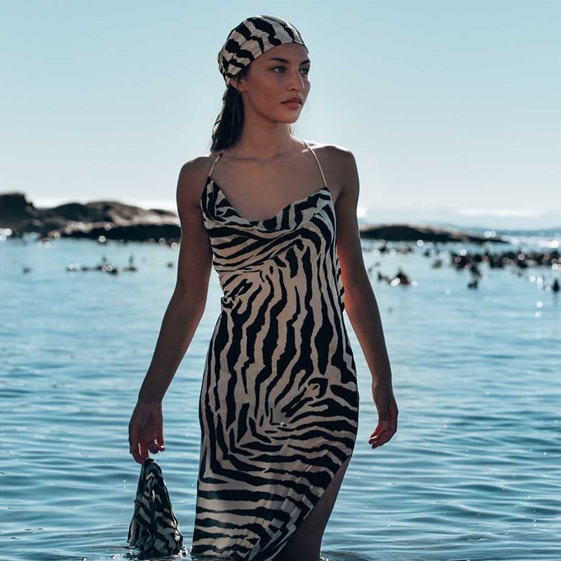 Serengeti Nights Chiffon Zebra Maxi Dress