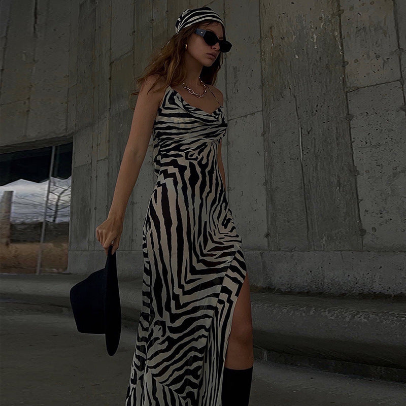 Serengeti Nights Chiffon Zebra Maxi Dress