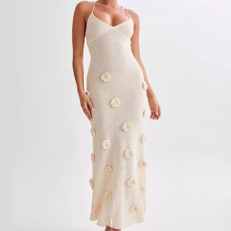 Ava Crochet Maxi Dress with Floral Appliqué