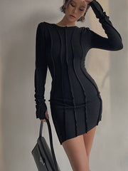 Evelyn Seam Detail Long Sleeve Mini Dress Black