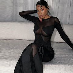 Mesh See Through Mermaid Maxi Dress