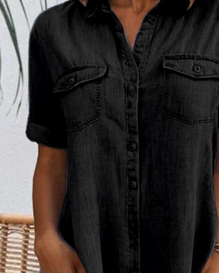 Short Sleeve Button Denim Dress