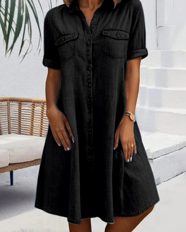 Short Sleeve Button Denim Dress