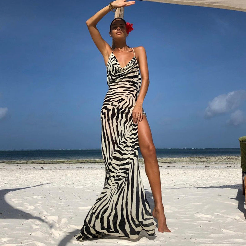 Serengeti Nights Chiffon Zebra Maxi Dress