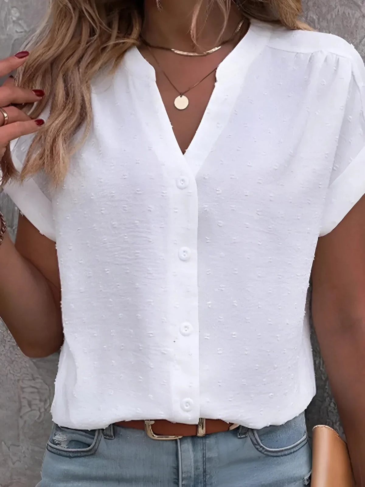 Stylish Dot Button-Down Top