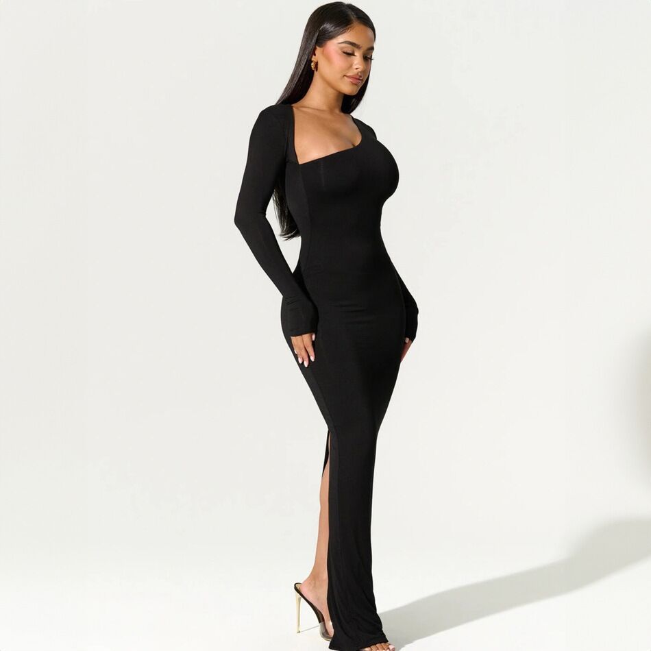 Asymmetrical Neck Slit Maxi Dress