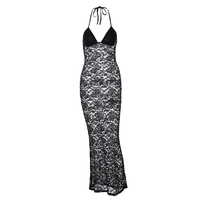 "Venezia" Lace Maxi Dress - Black