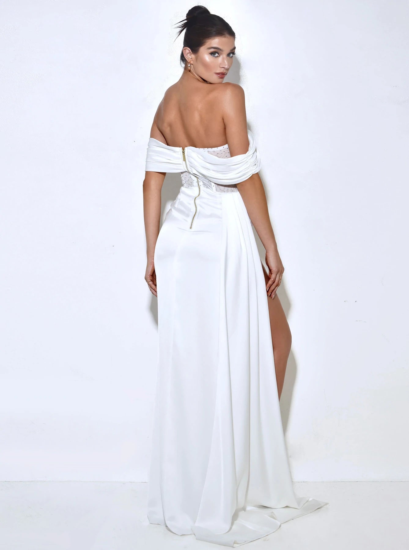 Esme gown Off-shoulder Long Slit White Bandage Dress