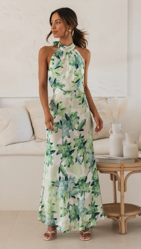 Leilani Floral Halter Backless Maxi Dress