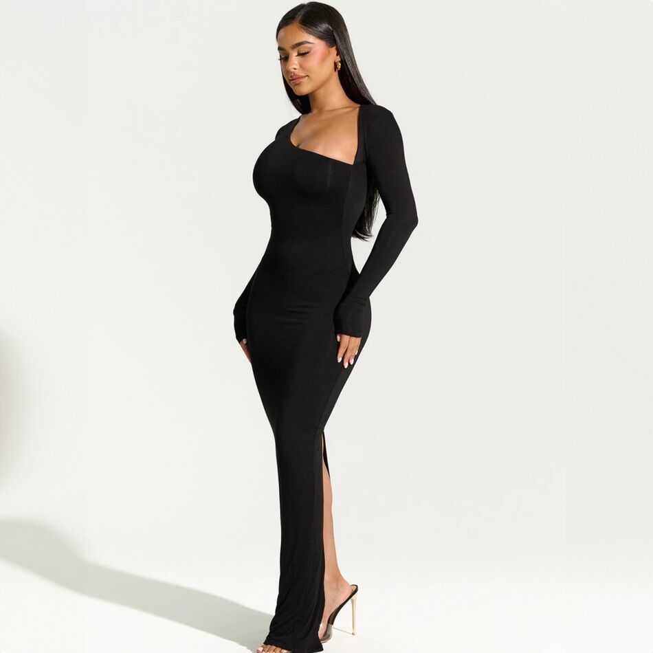 Asymmetrical Neck Slit Maxi Dress