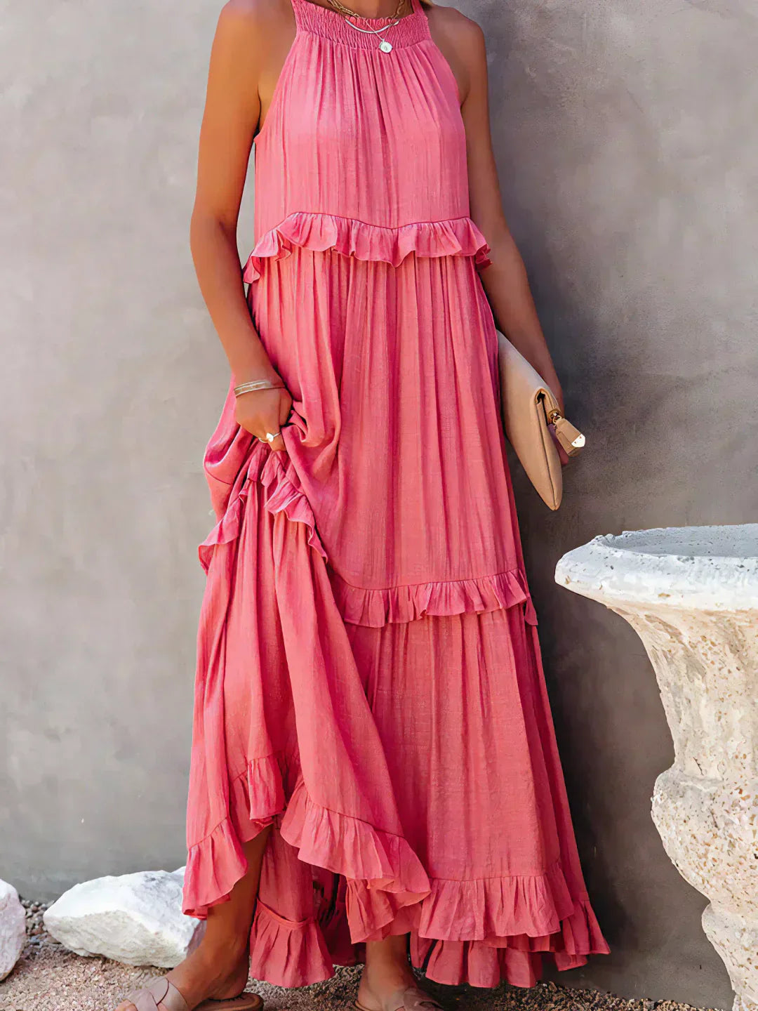 Halter Ruffle Maxi Dress