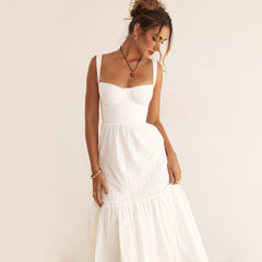 Cadence White Cotton Corset Midi Sundress