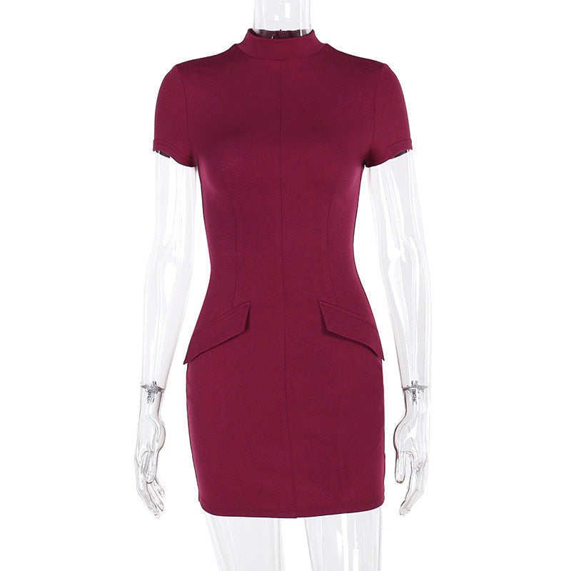 Solid Color Simple And Tight Waist-tight Dress