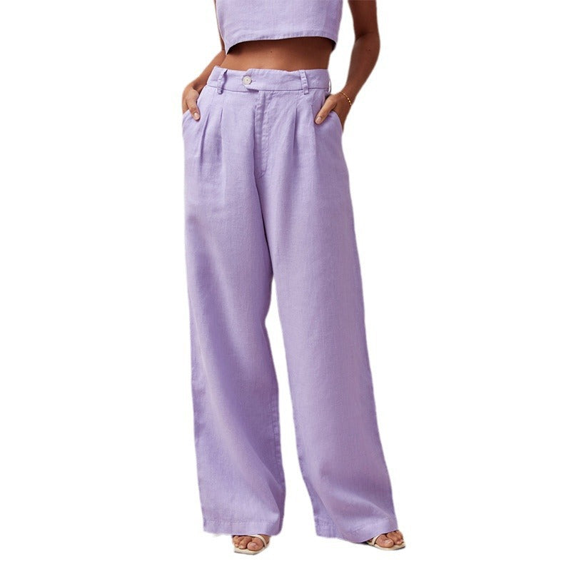 Pure Linen High Waist Drooping Straight-leg Pants Ladies