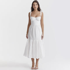 Cadence White Cotton Corset Midi Sundress