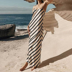 Aminah Striped Sleeveless Midi Slip Dress