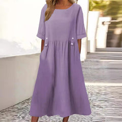 Button-Accent Midi Dress
