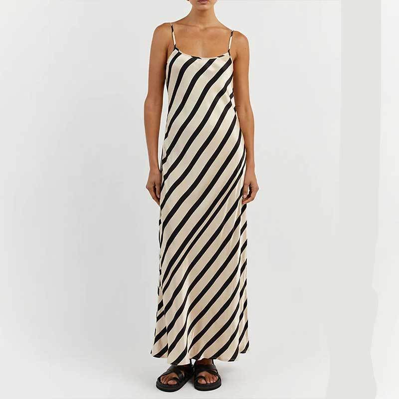 Aminah Striped Sleeveless Midi Slip Dress