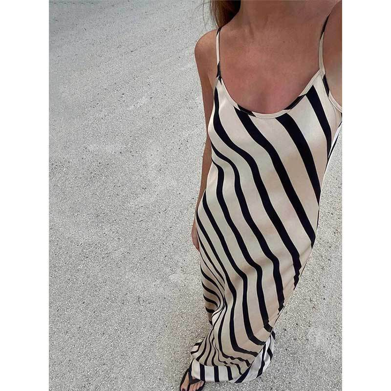 Aminah Striped Sleeveless Midi Slip Dress